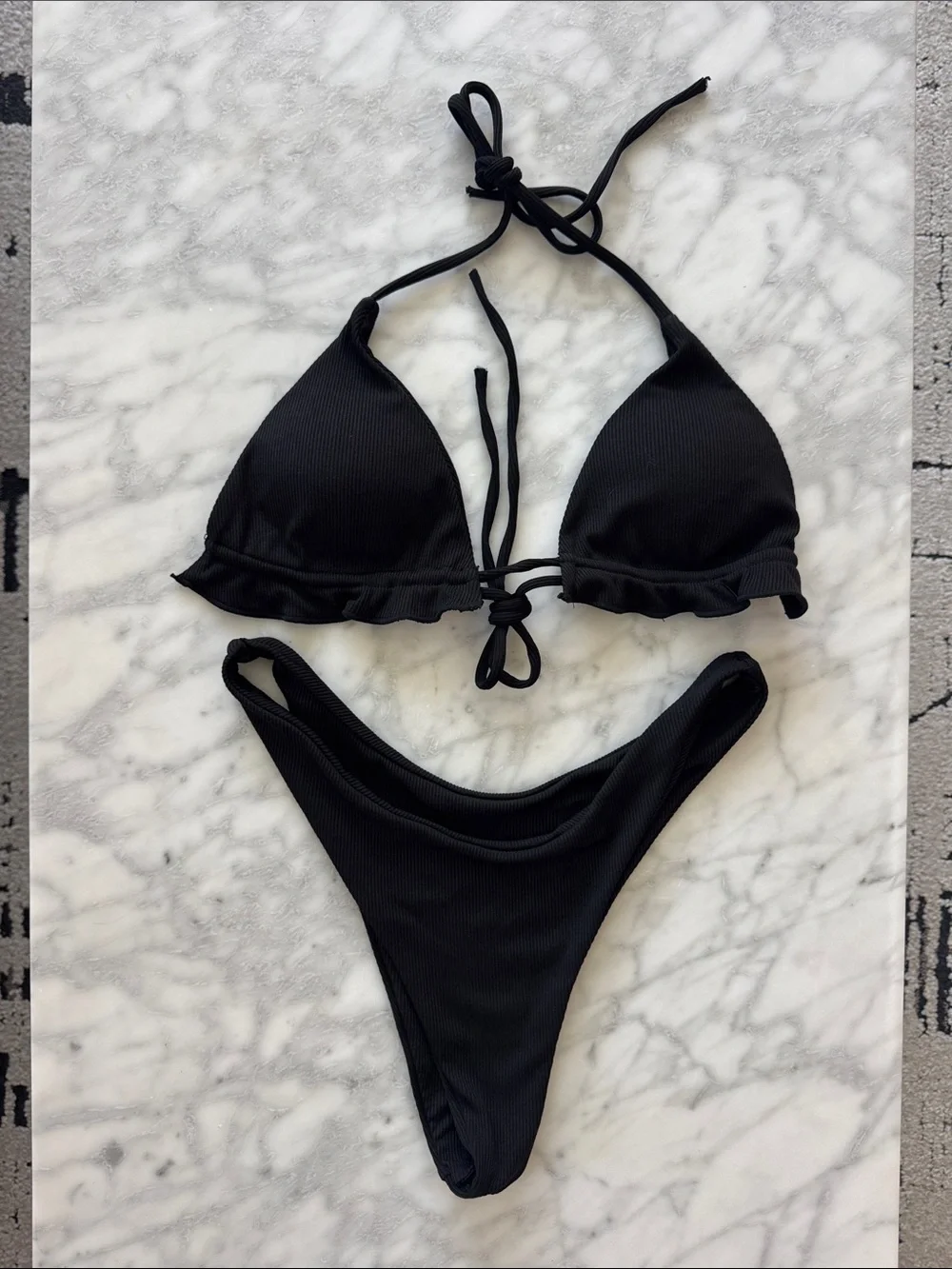 🌼SHEIN🌼 Bundle Ribbed Ruffle Triangle Bikinis, Size L